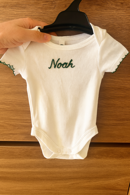 Hand Embroidered Personalized Baby Bodysuit – Custom Newborn Gift
