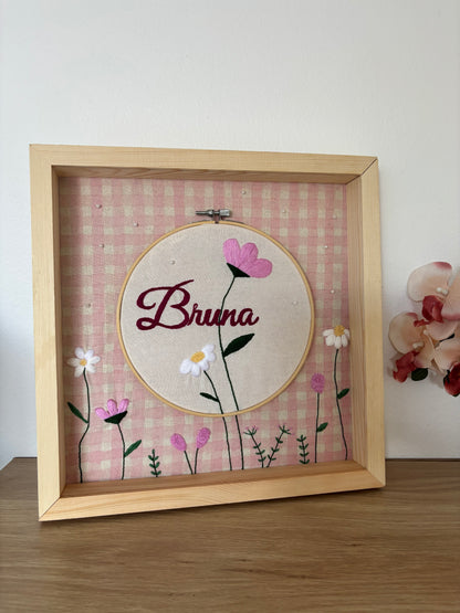 Personalized Embroidery Hoop Art – Custom Name and Flowers Frame