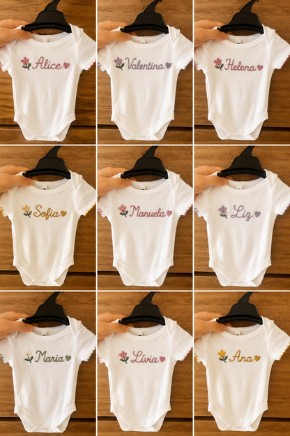Hand Embroidered Personalized Baby Bodysuit – Custom Newborn Gift