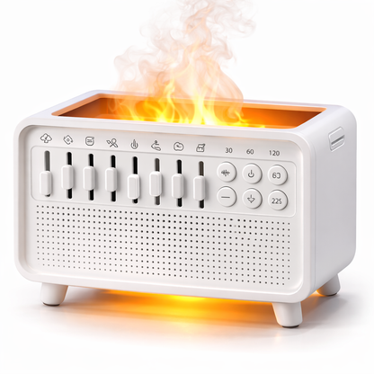 BABY SLEEP AROMA DIFFUSER WITH FLAME LIGHT & WHITE NOISE – USB HUMIDIFIER